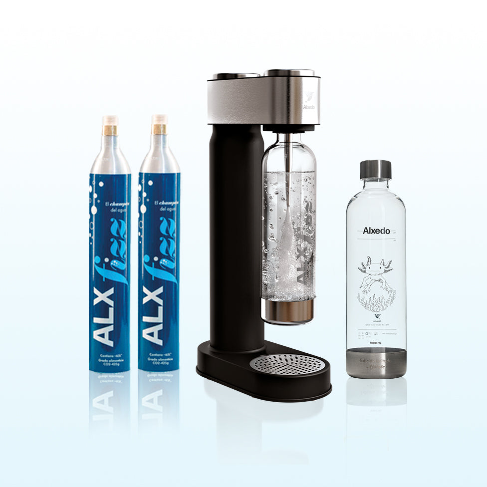 ALX fizz soda maker with bottles and CO2 cartridges.